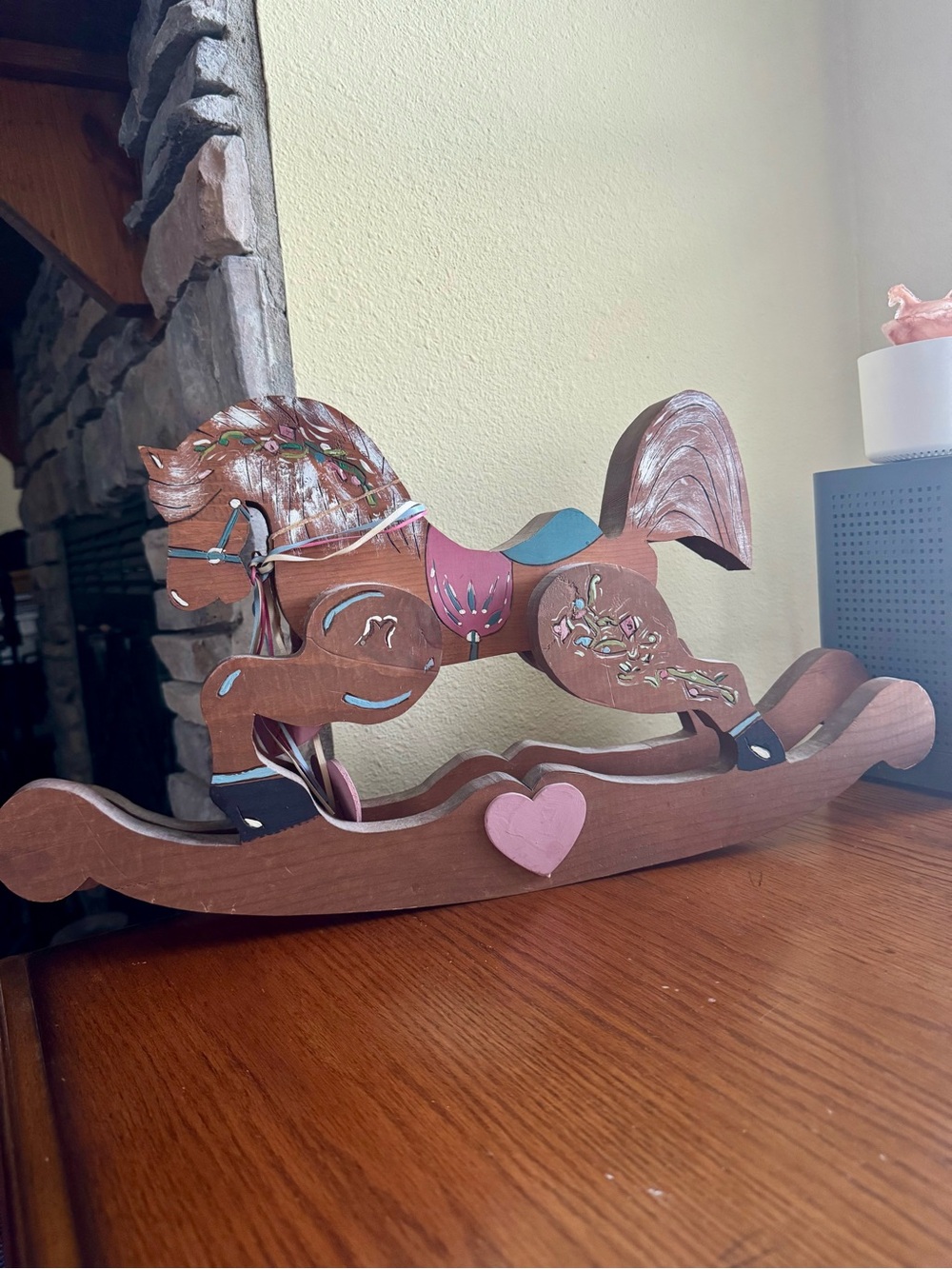 Hand-Painted Brown Wooden Rocking Horse Accent